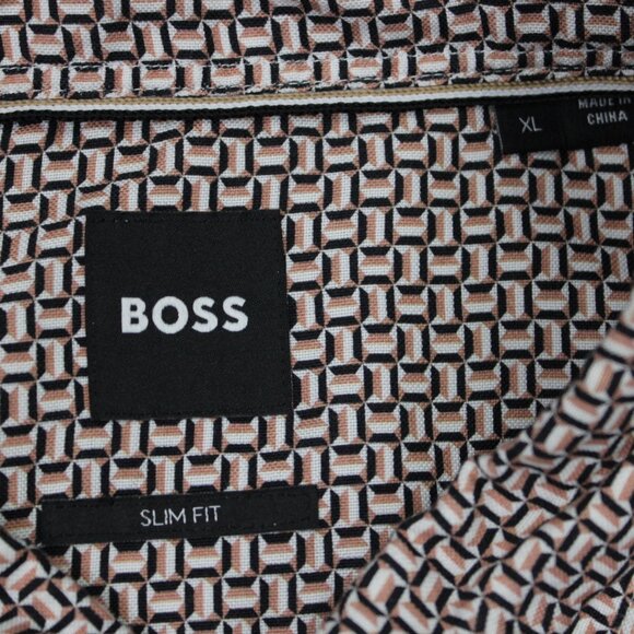 BOSS Hugo Boss Roger Shirt Men XL Pink/Black/White Geometric Slim Fit Lyocel L/S - Picture 8 of 15